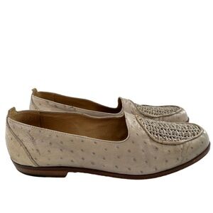 Kenneth Cole mens loafers 10 cream woven Italian ostrich quill vintage 80s 90s